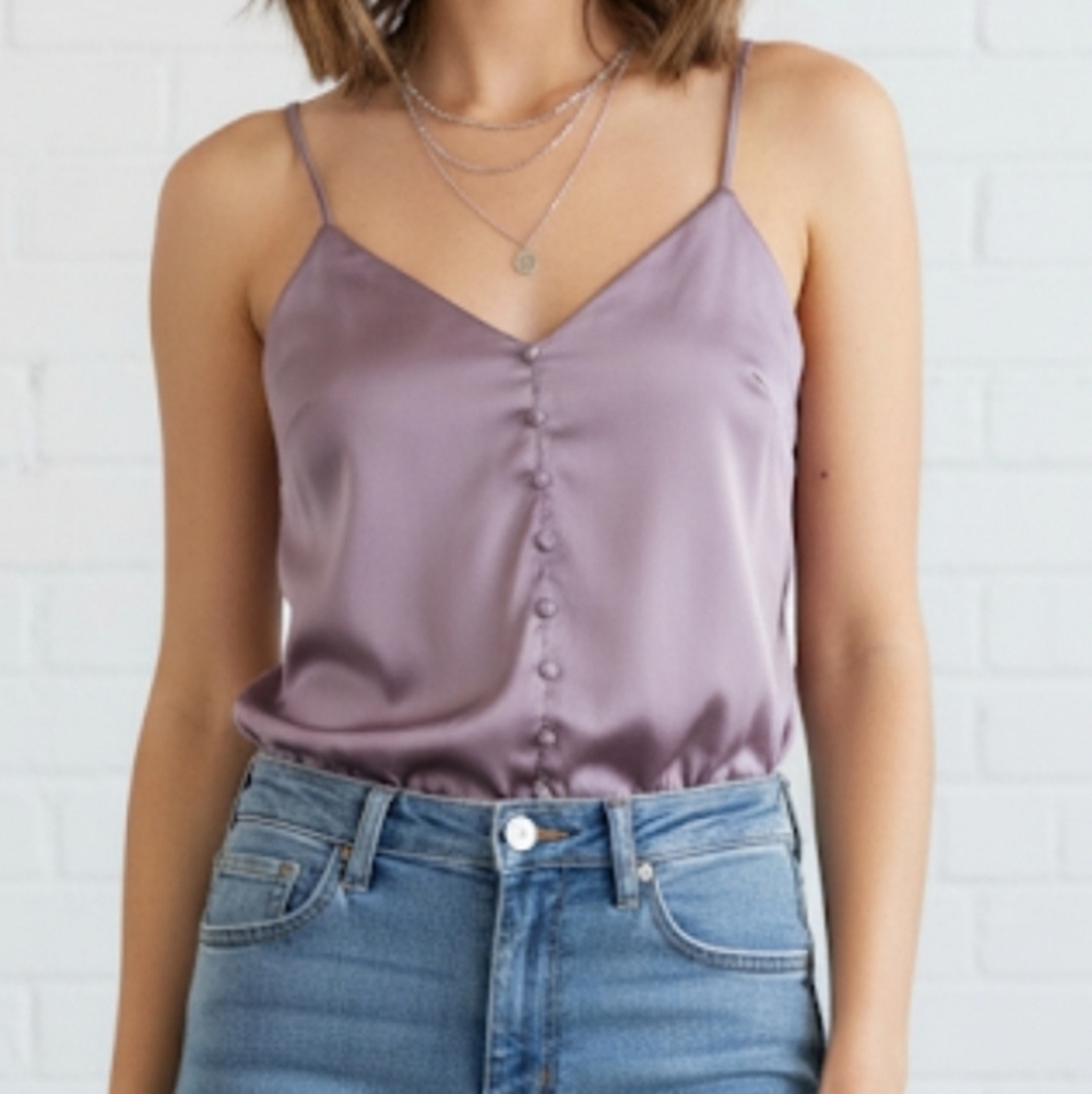Lulus Mock Button Down Bodysuit Tank Top
